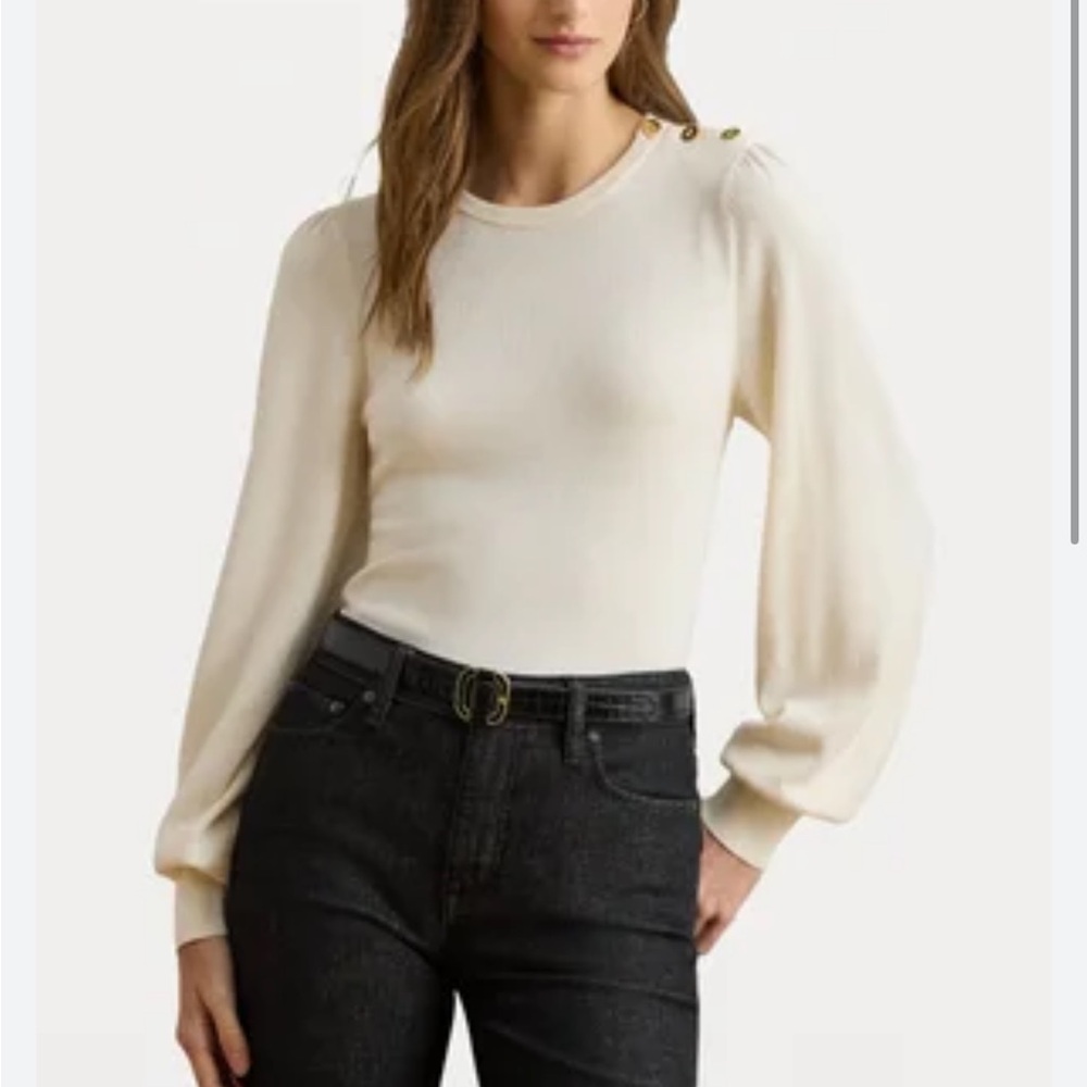 Lauren Ralph Lauren Cream button trimmed cotton blend Sweater S